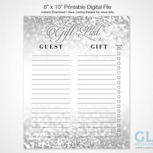 Silver Gift Table Sign. 8x10 Printable Glitter Sparkle Silver White Bridal Shower Gifts Sign, Wedding Gifts Sign, Cards & Gifts Table Sign image 7