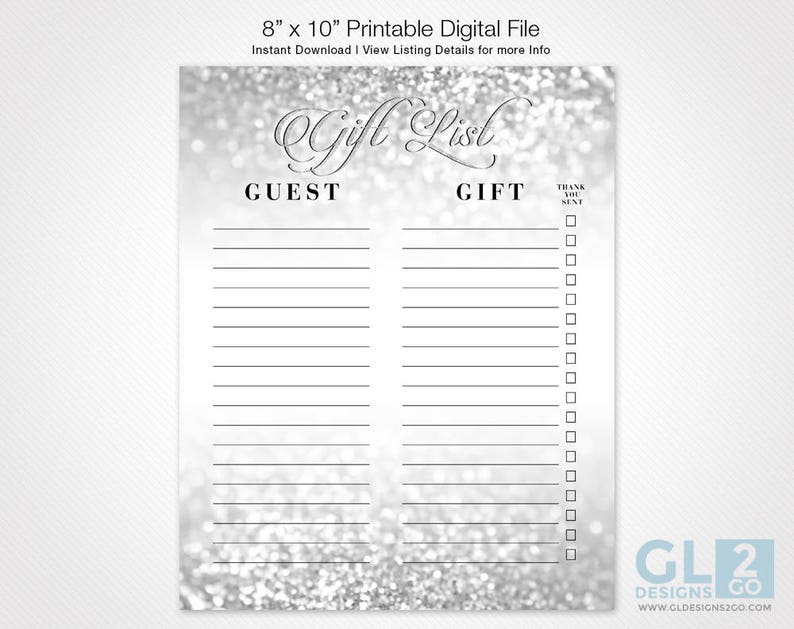 Silver Gift Table Sign. 8x10 Printable Glitter Sparkle Silver White Bridal Shower Gifts Sign, Wedding Gifts Sign, Cards & Gifts Table Sign image 7