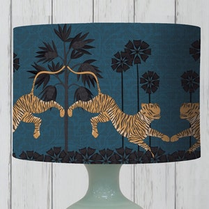 Tiger lampshade Pendant lampshade Animal print table lamp Asian inspired Blue bedroom decor Kids room decor Designer home decor -Lagoon blue