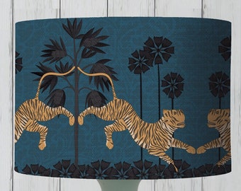 Tiger lampshade Pendant lampshade Animal print table lamp Asian inspired Blue bedroom decor Kids room decor Designer home decor -Lagoon blue