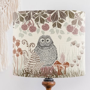 Country lamp shade Woodland lamp shade Owl lampshade cottage decor woodland nursery, autumnal colors Fall decor tones woodland nursery EARTH