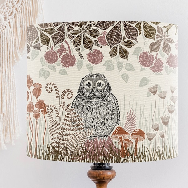 Country lamp shade Woodland lamp shade Owl lampshade cottage decor woodland nursery, autumnal colors Fall decor tones woodland nursery EARTH