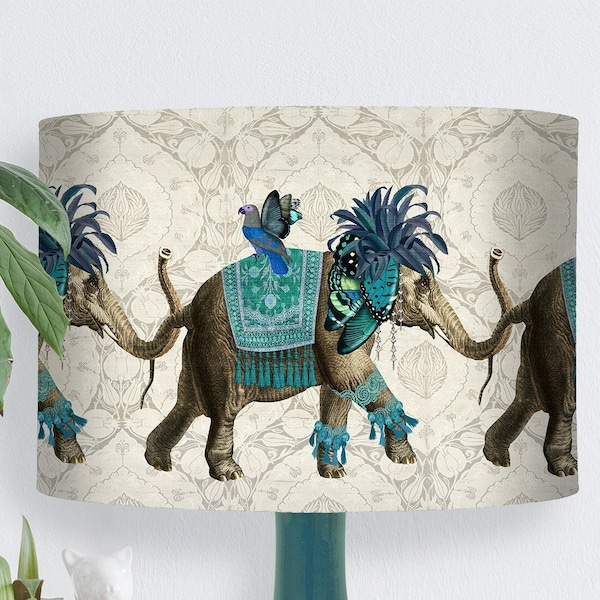 Elefant Lampenschirm - Niraj Lampenschirm im indischen Stil blau Lampenschirm Tischlampe Deckenschirm gemustert Tropisches Dekor ethnisches Dekor Spinnenlampe