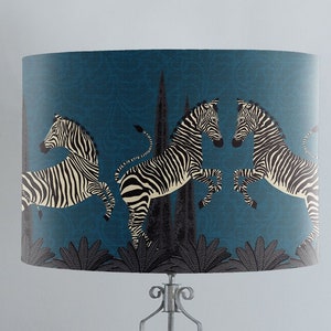 Navy Blue Lampshade Tropical Lion Fabric Lamp Shade Gold 