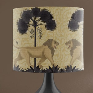 Tropical Lion lamp shade on gold with black palm trees, Large Jungle lampshade, gold lampshade for nursery decor, british designer, handmade