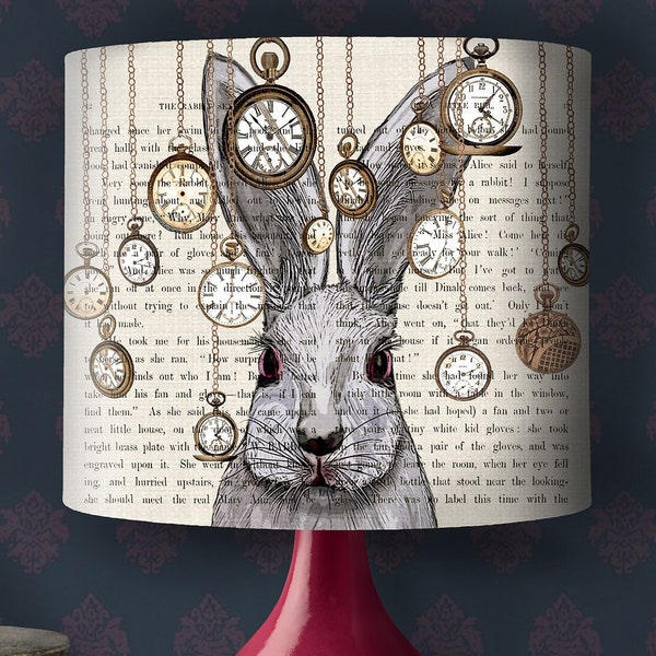 Alice in wonderland decor alice lampshade alice lamp shade drum lampshade drum lamp shade white rabbit lamp wonderland nursery decor Pendant