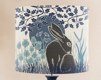 Woodland lamp shade Hare lampshade country home lampshade table lamp lampshade ceiling pendant shade wildlife lover Hare decor rabbit INDIGO