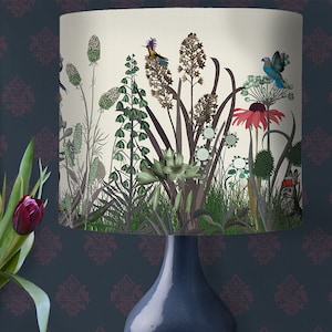 Floral lampshade Wildflower Bloom Designer lamp shade Woodland lampshade Drum spider top shade large pendant Woodland Nursery lighting image 2