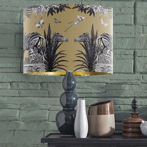 Gold Tropical Zebra Lamp Shade Jungle design table or pendant lamp shade. gold metallic lining, luxury designer fabric lampshade handmade image 2