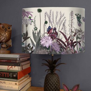 Rosa blommig lampskärm - Wildflower Blush - Tyglampskärm Skogsdjur rosa och lila Sovrumslampskärm stor lampskärm trumma bild 2