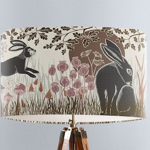 Country lamp shade Woodland lamp shade Hare lampshade cottage decor woodland nursery, autumnal colors Fall decor tones Hare gift decor EARTH
