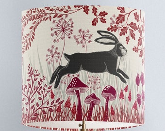 Hare lamp shade, Woodland lampshade Drum lampshade Woodland animals Forest animal Rabbit themed Hare lover woodland lamp shade FIRE