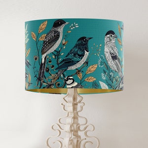 Fancy Flock Bird Lampshade Turquoise Blue Large Lamp Shade With Gold Lining Botanical Lampshade for Table Lamp or Pendant Etsy