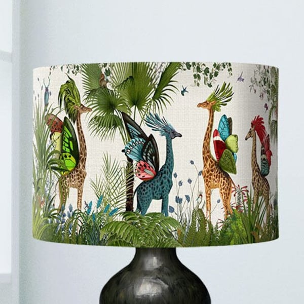 Lamp shade Tropical Giraffes Bright drum lampshade giraffe decor jungle tropical decor nursery lampshade kids room lighting boys room girls