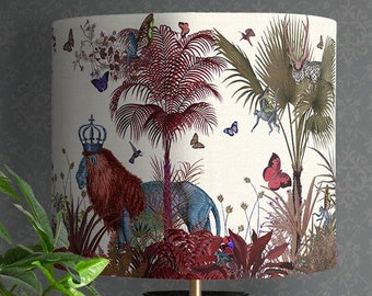 Lamp shade Tropical Lions Red - drum lampshade Lion decor jungle tropical decor nursery lampshade red lampshade red room decor lighting