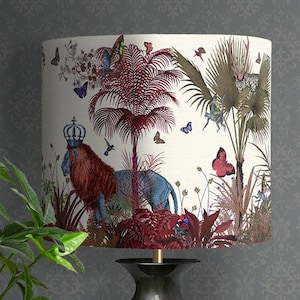 Lamp shade Tropical Lions Red - drum lampshade Lion decor jungle tropical decor nursery lampshade red lampshade red room decor lighting