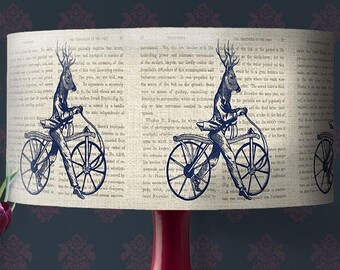 Dandy Deer on Bicycle lamp shade - woodland animal lampshade, quirky stag decoration,  cyclist gift, lampshade for cabin decor, deer hunter