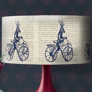 Dandy Deer on Bicycle lamp shade - woodland animal lampshade, quirky stag decoration,  cyclist gift, lampshade for cabin decor, deer hunter