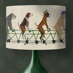 Lamp shade Dog Tandem drum lampshade dog lover gift dog nursery lampshade pendant dog on bike dog decor theme childrens bedroom kids room image 1