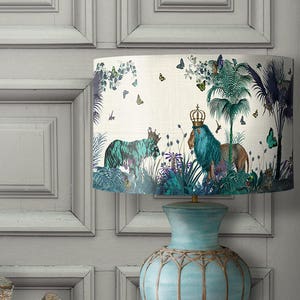 Lamp shade Tropical Lions Blue drum lampshade Lion decor jungle tropical decor nursery lampshade blue lampshade blue room decor lighting image 8