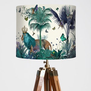 Lamp shade Tropical Lions Blue drum lampshade Lion decor jungle tropical decor nursery lampshade blue lampshade blue room decor lighting image 3