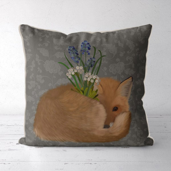 Woodland Fox Cushion, Fox throw pillow, english countryside decor, woodland decor, sofa Cabin decor, Fox couch pillow, Bohemian