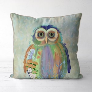 Cute Owl Fantastic Florals - Owl Pillow cover, Owl cushion cover, spring throw pillow cover, forest animals, woodland animal pillow colorful