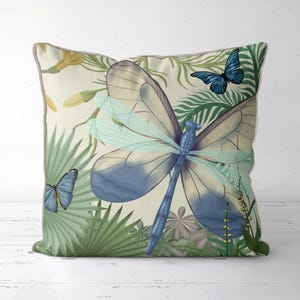 Butterfly pillow cover, Blue and green Butterfly botanical pillow, Country Cottage throw pillow, Designer Home Decor, Handmade Throw Pillow