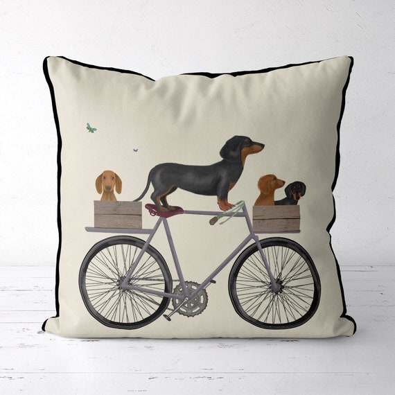 Dachshund on Bicycle Pillow Cover Doxie Gift Wiener Dog Owner
