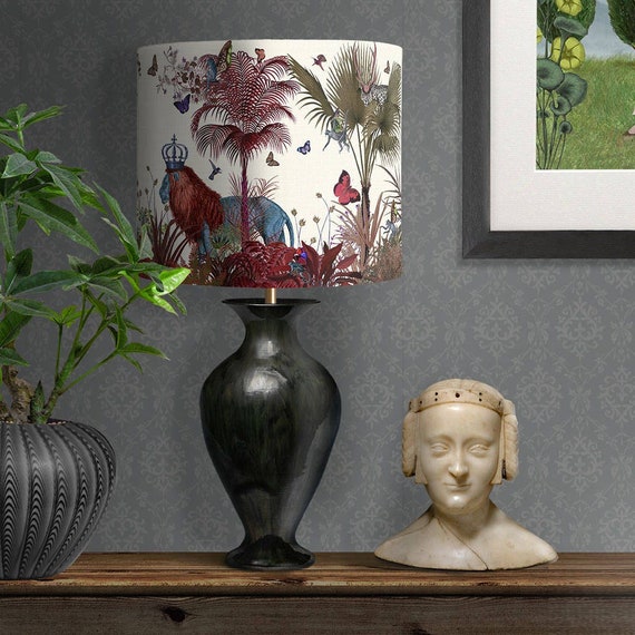 Navy Blue Lampshade Tropical Lion Fabric Lamp Shade Gold 