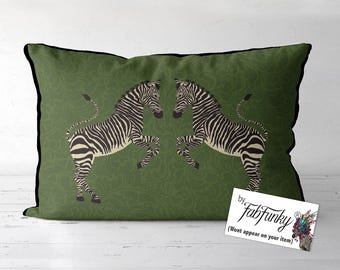 Zebra Lumbar Örngott, Grönt Zebra Kuddfodral, Safari Djurtryck Kudde, Djungeldekor, Maximalistisk Boho Accent