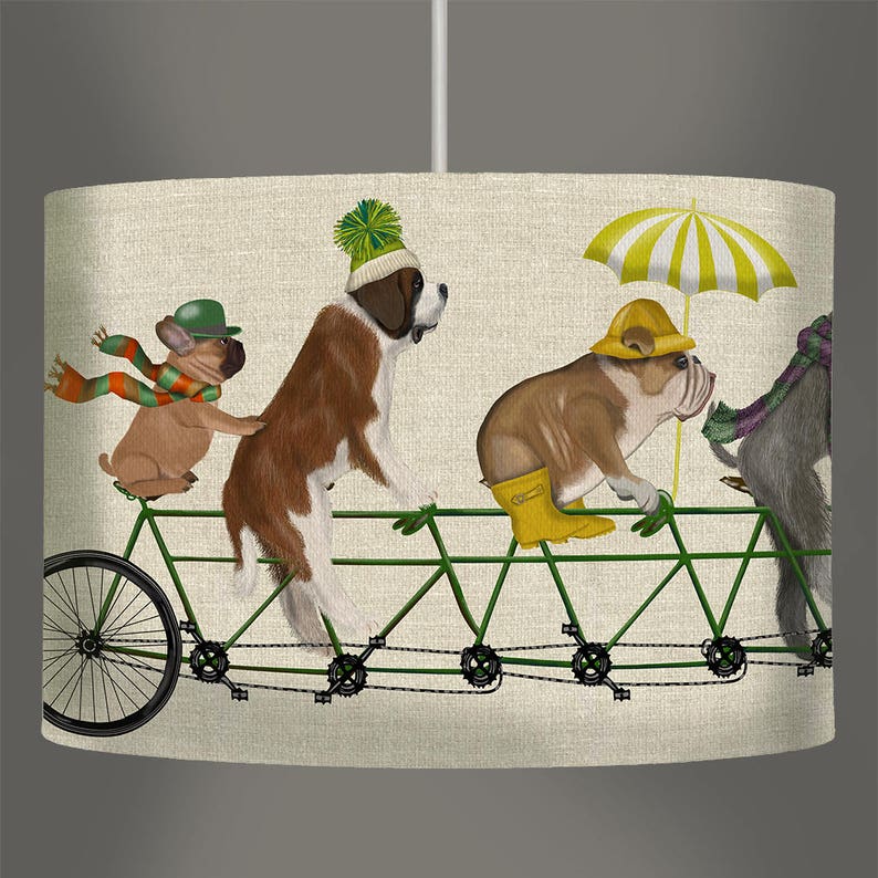 Lamp shade Dog Tandem drum lampshade dog lover gift dog nursery lampshade pendant dog on bike dog decor theme childrens bedroom kids room image 9