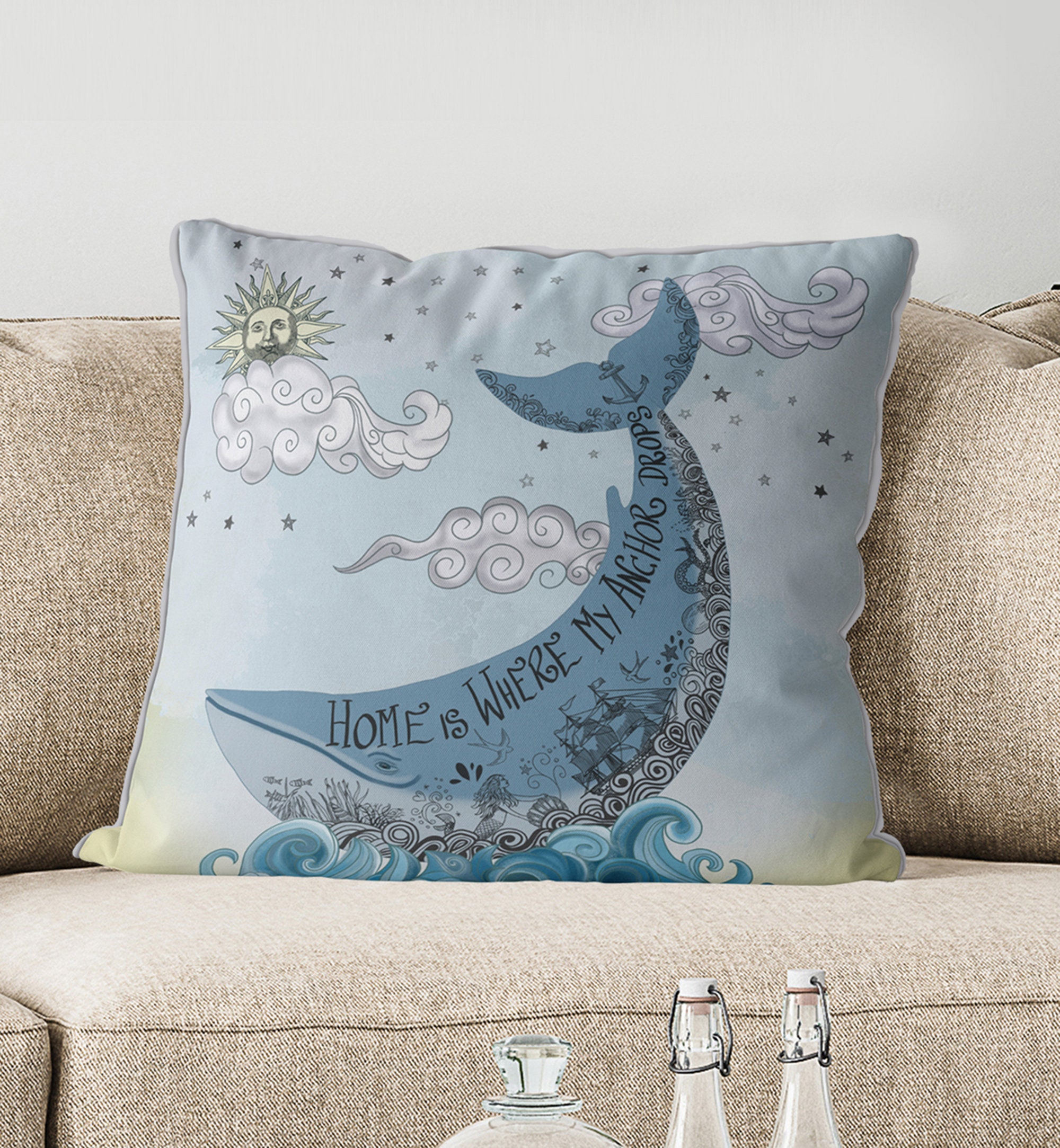 Blue Whale Pillow Cover Coastal Pillow Whale Gift New Home Etsy