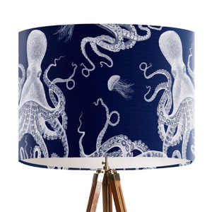 Octopus on Blue, Octopus lamp shade Nautical lampshade for table lamp,  or pendant lamp shade for ceiling Coastal home decor beach house