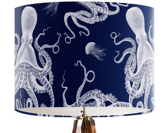 Octopus on Blue, Octopus lamp shade Nautical lampshade for table lamp,  or pendant lamp shade for ceiling Coastal home decor beach house