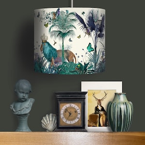 Lamp shade Tropical Lions Blue drum lampshade Lion decor jungle tropical decor nursery lampshade blue lampshade blue room decor lighting image 7