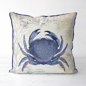 Oreiller De crabe bleu, Collection de cartes postales de bord de mer, coussin de crabe bleu, décor de plage, décoration de maison de plage
