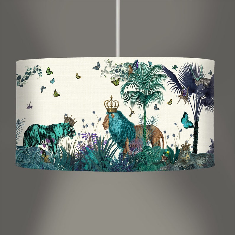Lamp shade Tropical Lions Blue drum lampshade Lion decor jungle tropical decor nursery lampshade blue lampshade blue room decor lighting image 9