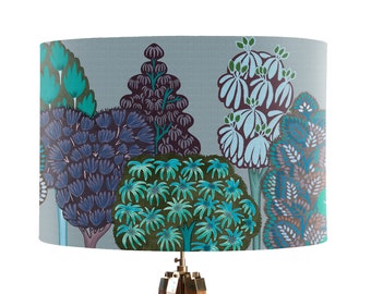 Blue botanical retro lampshade with mid century scandi style fabric, Modern Lamp Shade, Retro decor, Scandinavian style designer fabric 70s