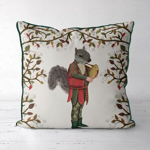 Squirrel Bagpipes Pillow Cover, Woodland Musician Cushion Cover, Quirky Medieval Animal Gift for Music Lovers