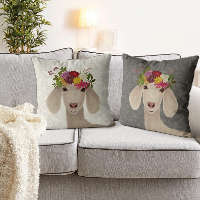 Söt get bondgårdskudde, get accentkudde, getkudde gårdsdjur kuddar, getpresenter gårdspresenter gårdsbarnrumsinredning, boho bild 5