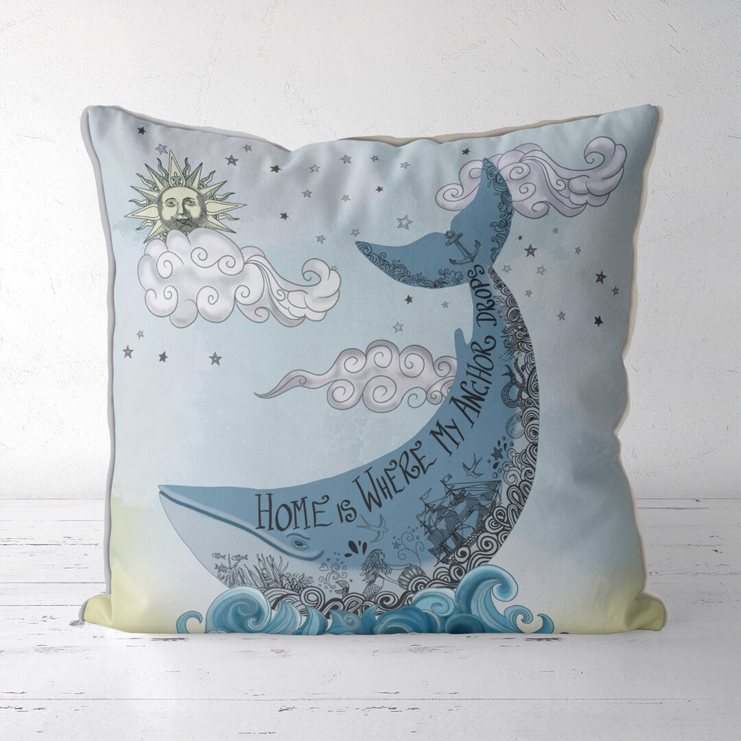Blue Whale Pillow Cover, Coastal Pillow, Whale Gift New Home Gift