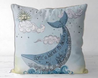 Blue whale pillow cover, coastal pillow, whale gift new home gift, housewarming gift nautical pillow coastal home decor beach house cottage