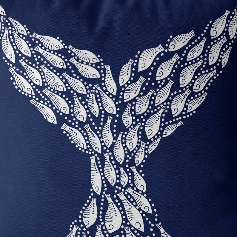 Whale Tail white on navy blue - Nautical pillow cover Modern coastal pillow cover navy Coastal throw pillow, Coastal style handmade designer image 3