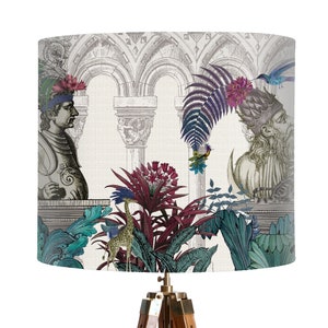 Funky botantical lampshade - Petasus Flora - Maximalist art lampshade by UK designer handmade, tropical jungle animals and florals