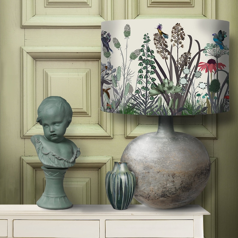 Floral lampshade Wildflower Bloom Designer lamp shade Woodland lampshade Drum spider top shade large pendant Woodland Nursery lighting image 5