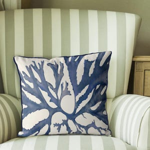 Blue coral coastal pillow cover, beach house cushion cover, designer home decor beach cottage decor, nautical pillow, handmade throw pillow image 3