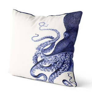 Set of 2 Octopus Pillow Covers, Navy Blue White Pillow Nautical Pillow, Beach House Coastal Living Decor, Under the Sea Themed Throw Pillows image 3