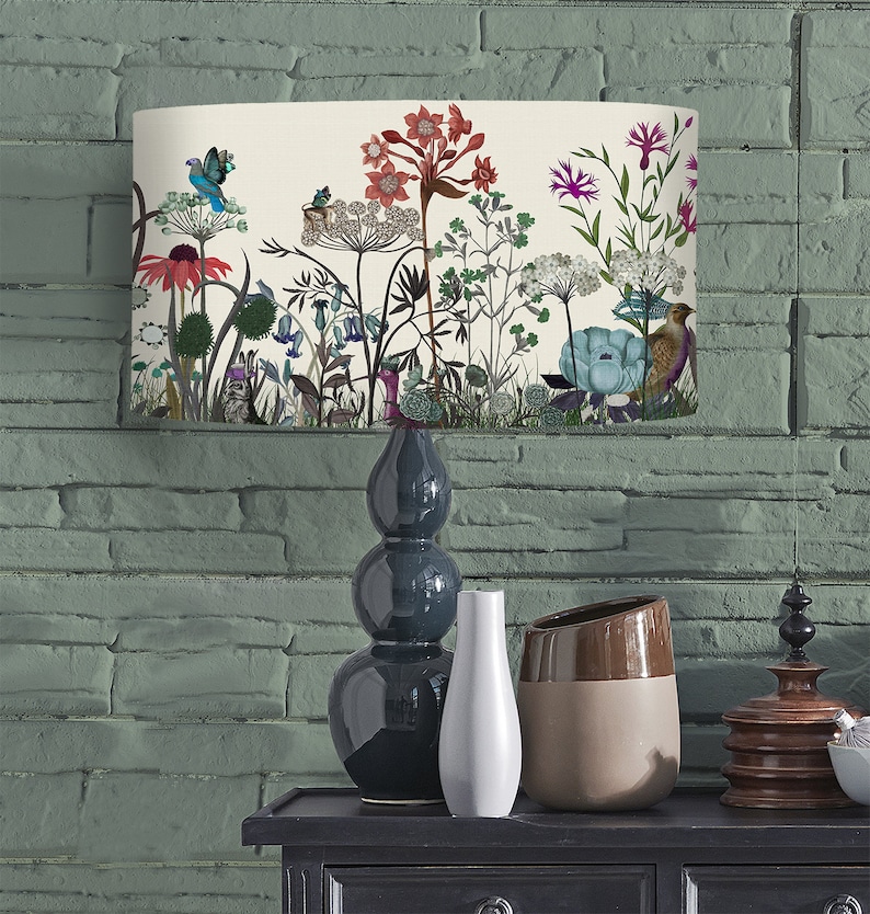 Floral lampshade Wildflower Bloom Designer lamp shade Woodland lampshade Drum spider top shade large pendant Woodland Nursery lighting image 3