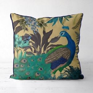 Peacock kussensloop - Peacock Garden 1 - Peacock Kussenhoes, kussensloop Goud blauw groen groenblauw decor sierkussens gooi kussen